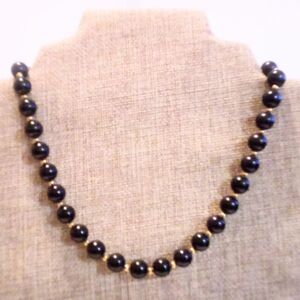 Vintage Monet Black and Gold Beaded Necklace *